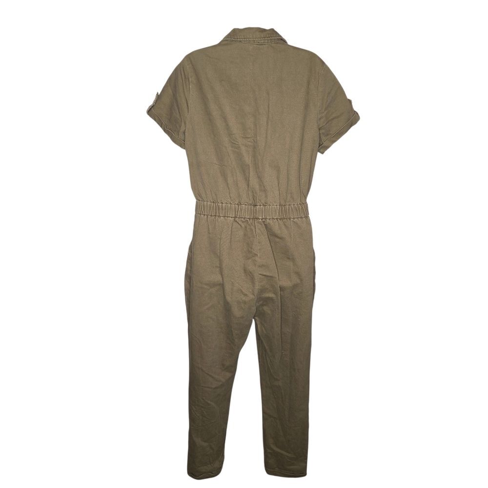 Haute Monde Anthro Denim Olive Green Utility Coveralls Jumpsuit Size Large - Picture 3 of 12